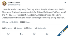 หัวหน้าฝ่าย XR OS ของ Google ลาออกจากตำแหน่ง บอกตอนนี้ทิศทางบริษัทไม่ชัดเจน