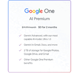 กูเกิลนำโมเดล Gemini มาใช้กับ Google Workspace, ต้องจ่ายแพ็กเกจ Google One AI Premium 20 ดอลลาร์